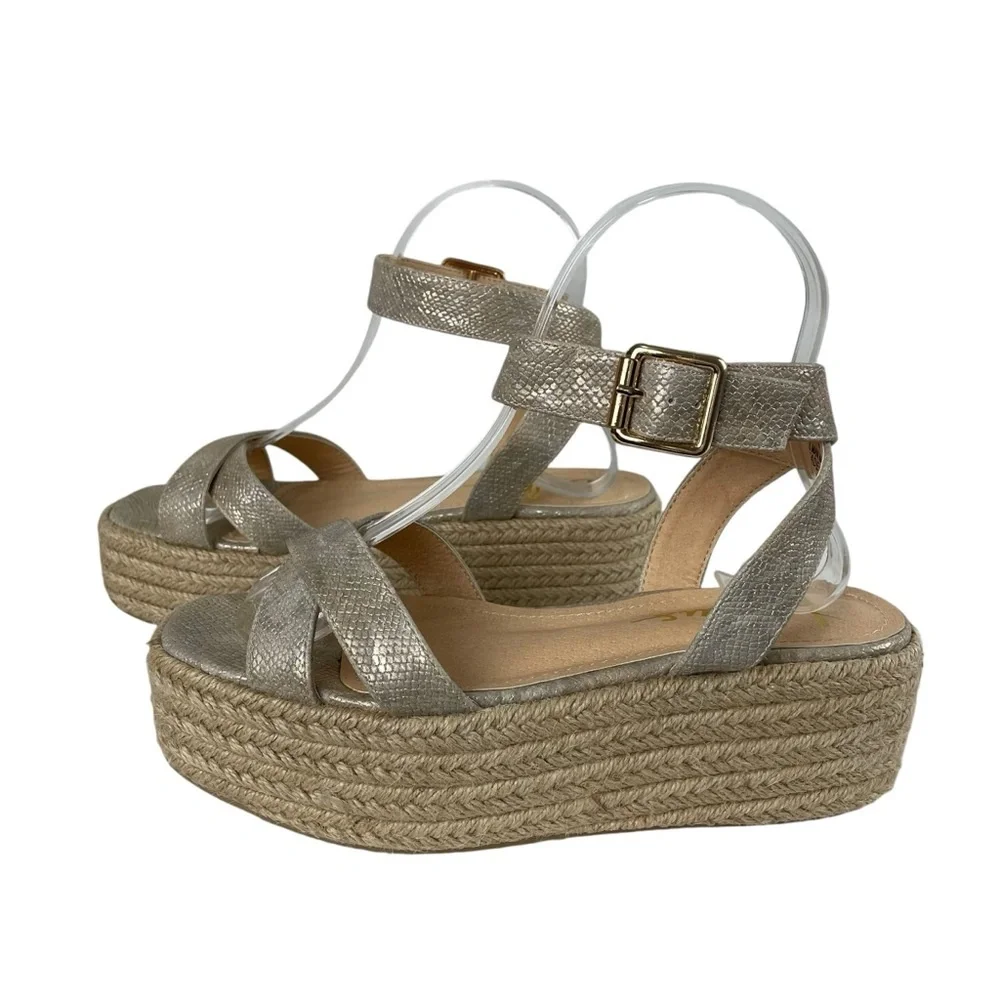 Lulu's Platform Cobi Beige Snake‎ Espadrille Sandals Size 5.5 Neutral Ankle Wrap